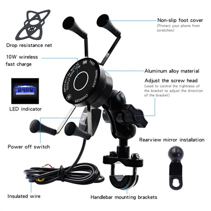 CS-878A1 Multi-function Motorcycle Wireless Wired Aluminum Alloy Mobile Phone Holder Charger