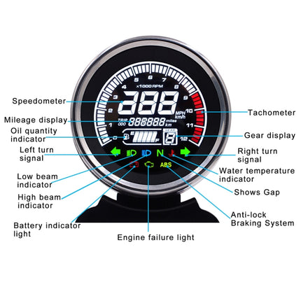 Universal Motorcycle Modified Multi-functional LED Digital Meter Indicator Light Tachometer Odometer Speedometer Oil Meter