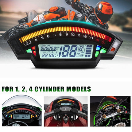 Speedpark Motorcycle LCD TFT Digital Speedometer 14000RPM 6 Gear Backlight Motorcycle Odometer for 1,2,4 Cylinders Meter
