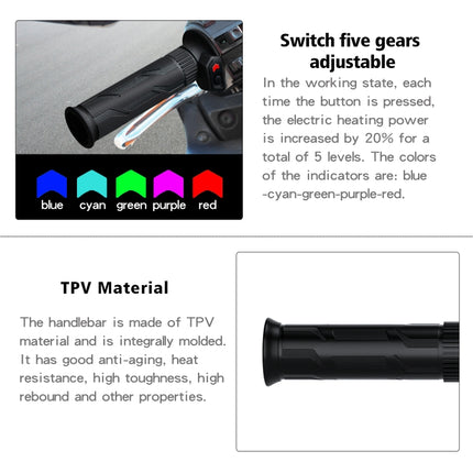 WUPP CS-990A1 Motorcycle Modified Intelligent Electric Heating Hand Cover Heated Grip Handlebar with Five Gear Temperature Control & Five Colors Indicator, CS-990A1
