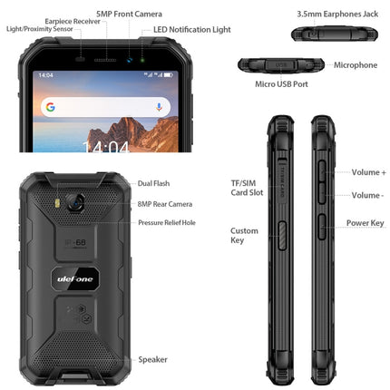 IP68/IP69K Waterproof Dustproof Shockproof, Face Identification, 4000mAh Battery, 5.0 inch Android 9.0 MTK6580A/W Quad Core up to 1.3GHz, Network: 3G, Armor X6 2GB+16GB