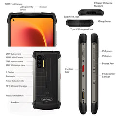 Quad Back Cameras, IP68/IP69K Waterproof Dustproof Shockproof, Face ID & Fingerprint Identification, 13200mAh Battery, 6.81 inch Android 11 MTK Helio G95 Octa Core up to 2.05GHz, Network: 4G, OTG, NFC, 8GB+256GB