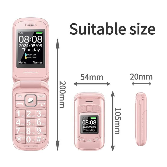 Mafam F899 Flip Phone, 2.4 inch, 32MB+32MB, Support FM, SOS, GSM, Family Number, Big Keys, Dual SIM, EU Plug, EU Plug