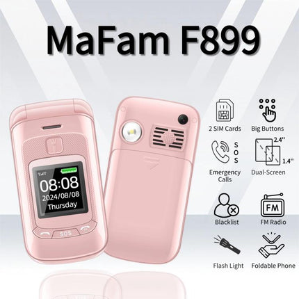 Mafam F899 Flip Phone, 2.4 inch, 32MB+32MB, Support FM, SOS, GSM, Family Number, Big Keys, Dual SIM, EU Plug, EU Plug
