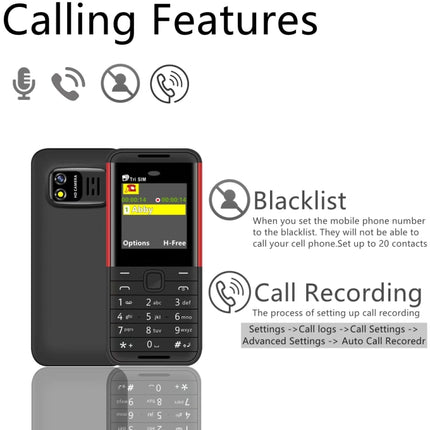 1.33 inch, MTK6261D, 21 Keys, Support Bluetooth, FM, Magic Sound, Auto Call Record, GSM, Triple SIM