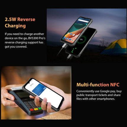 IP68/IP69K/MIL-STD-810H, Desbloqueo facial, Batería de 6580 mAh, 6.1 pulgadas Android 12 MTK6765 Helio P35 Octa Core hasta 2.3 GHz, Red: 4G, OTG, NFC, Dual SIM, BV5300 Pro, 4 GB + 64 GB