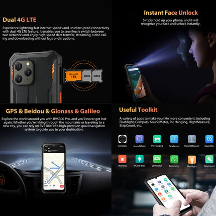 IP68/IP69K/MIL-STD-810H, Desbloqueo facial, Batería de 6580 mAh, 6.1 pulgadas Android 12 MTK6765 Helio P35 Octa Core hasta 2.3 GHz, Red: 4G, OTG, NFC, Dual SIM, BV5300 Pro, 4 GB + 64 GB