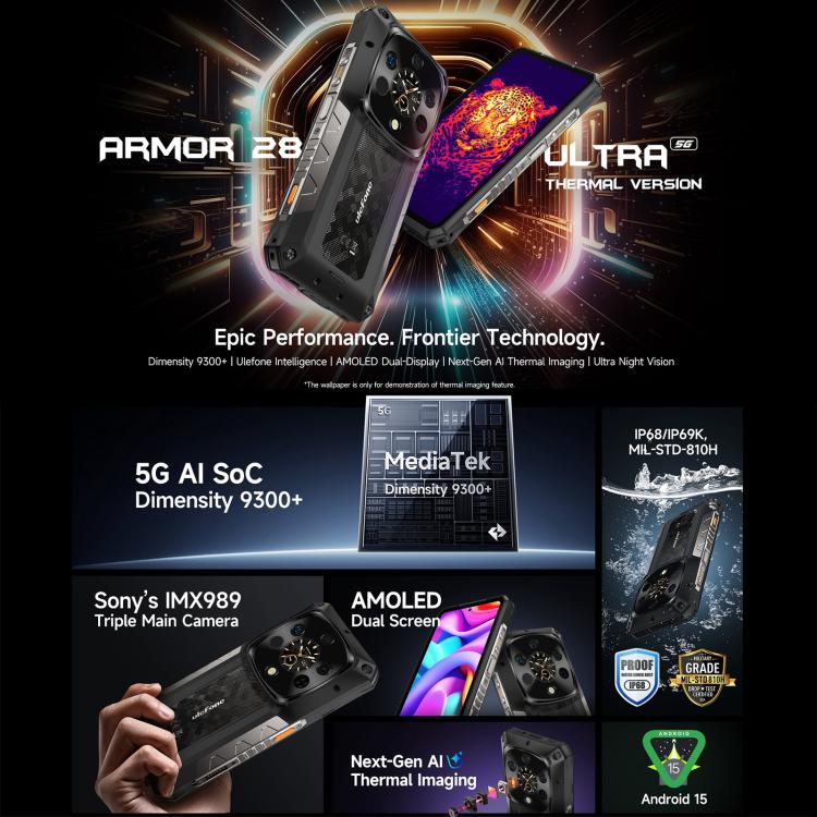 Ulefone Armor 28 UltraThermal Version  Rugged Phone, 16GB+1TB, Night Vision, 10600mAh, 6.67 inch Android 14 MediaTek Dimensity 9300+ Octa Core, Network: 5G, NFC
