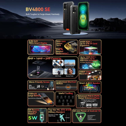Blackview BV4800 SE Rugged Phone, 4GB+64GB, 6.56 inch Android 15 UMS9320E T615 Octa Core, Network: 4G, OTG, NFC