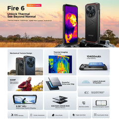 DOOGEE Fire 6 Rugged Phone, 6GB+256GB, 6.56 inch Android 14 Spreadtrum T606 Octa Core, Network: 4G, OTG