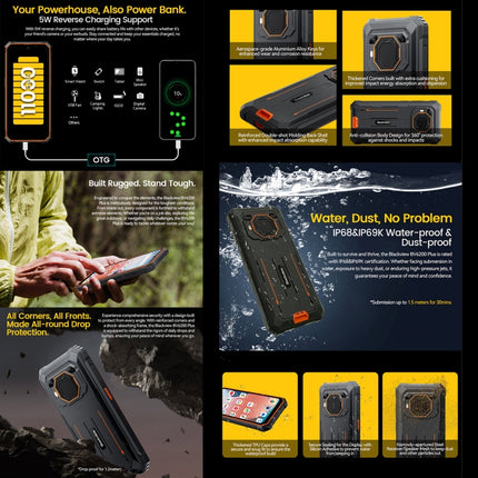 Blackview BV6200 Plus, 8 GB + 256 GB, IP68/IP69K/MIL-STD-810H, 6,56 Zoll Android 14 Unisoc UMS9230 T606 Octa Core, Netzwerk: 4G, OTG, NFC