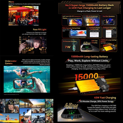 Robustes Telefon Blackview BV7300, 6 GB + 256 GB, IP68/IP69K/MIL-STD-810H, 6,67 Zoll Android 14 MediaTek Helio G81 MT6769V/CB Octa Core, Netzwerk: 4G, OTG