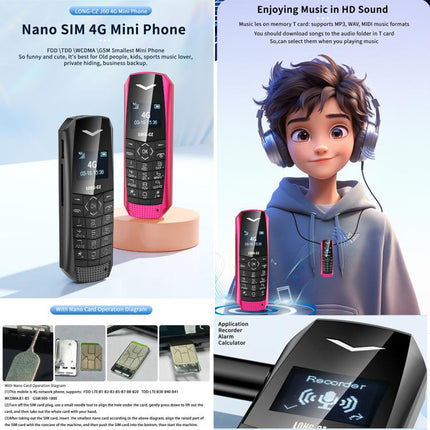 LONG-CZ S60 4G Mini Phone, 1.77 inch Unisoc T107, LED Flashlight, 21 Keys, Network: 4G, Single SIM