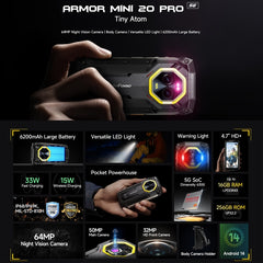 Ulefone Armor Mini 20 Pro, 8GB+256GB, IP68/IP69K Rugged Phone, 4.7 inch Android 14 MediaTek Dimensity 6300 5G Octa Core, Network: 5G, NFC, OTG, Armor Mini 20 Pro