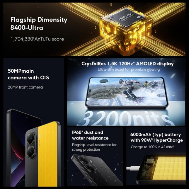 Xiaomi POCO X7 Pro 5G Global, 12GB+512GB, In-screen Fingerprint, 6.67 inch Xiaomi HyperOS 2 MediaTek Dimensity 8400-Ultra Octa Core, NFC, Network: 5G