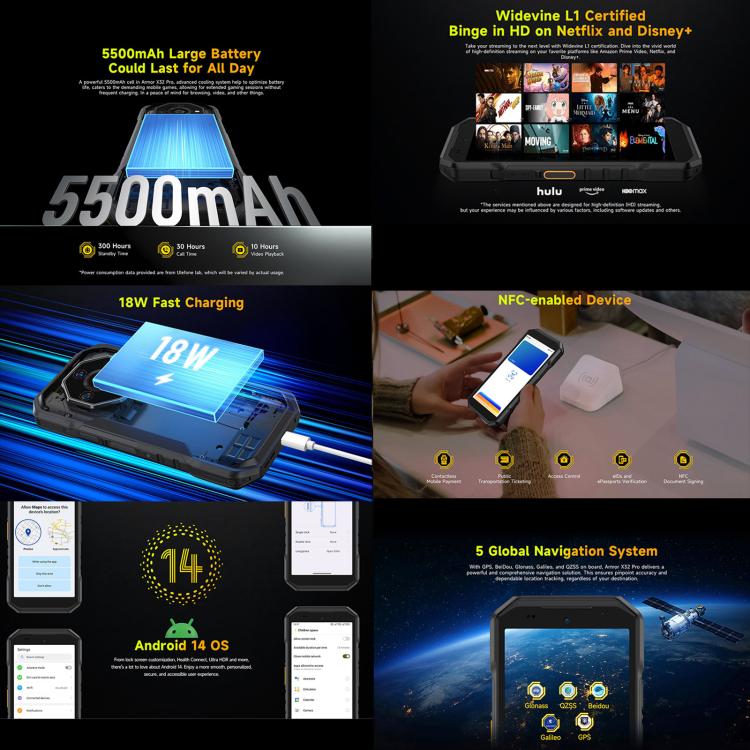 Ulefone Armor X32 Pro 5G, 8GB+256GB, Night Vision, IP68/IP69K Rugged Phone, 5.65 inch Android 14 MediaTek Dimensity 6300 Octa Core, Network: 5G, NFC, OTG