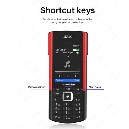 SERVO R25 Pro Mobile Phone with TWS Bluetooth Headsets, 2.4 inch, 24 Keys, Support Bluetooth, Quick Dial, Auto Response, FM, Flashlight, GSM, Dual SIM