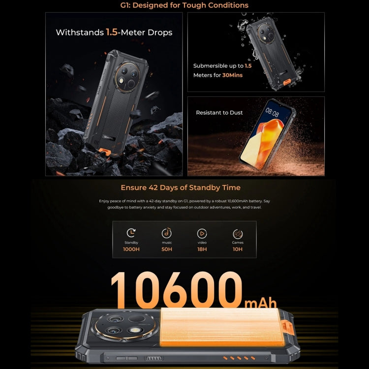 Teléfono robusto Oukitel G1, 6 GB + 256 GB, identificación de huellas dactilares, 6,52 pulgadas Android 14 T606 Octa Core, NFC, OTG, red: 4G