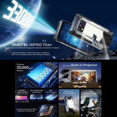 Oukitel WP100 TITAN 5G Projector Rugged Phone, 16GB+512GB, 200MP Camera, Fingerprint Identification, 6.8 inch Android 14 MediaTek Dimensity 7300 Octa Core, NFC, OTG, Network: 5G