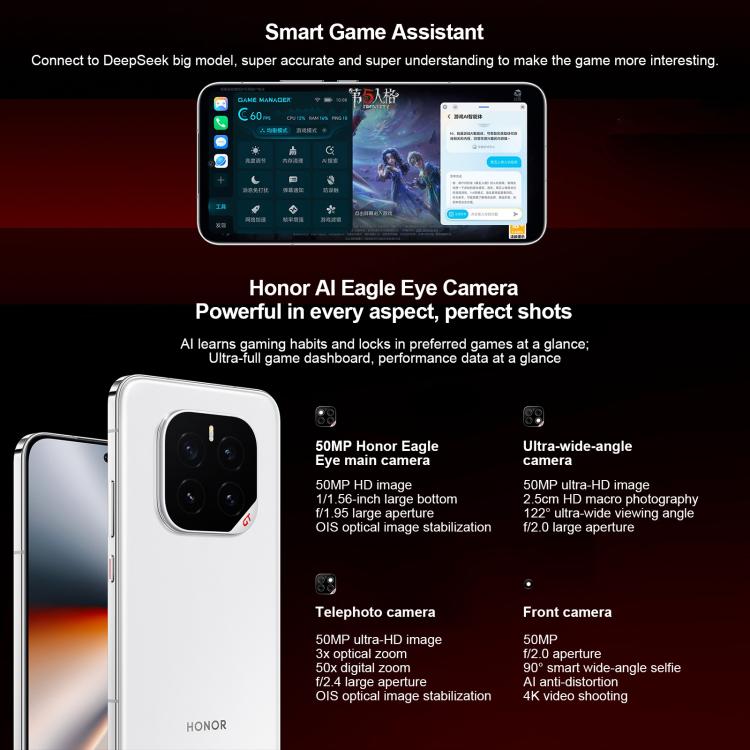 Honor GT Pro, 12GB+256GB, Ultrasonic Fingerprint, 6.78 inch MagicOS 9.0 / Android 15 Snapdragon 8 Elite Octa Core, Network: 5G, NFC, OTG, 12GB+256GB