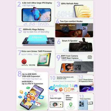 Blackview Oscal FLAT 2C, 2GB+64GB, 6.56 inch Android 14 Unisoc SC9863A T603 Octa Core, Network: 4G