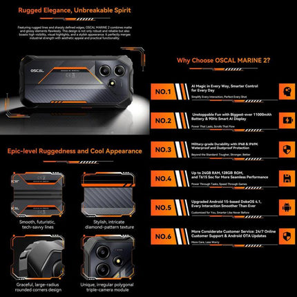 Blackview Oscal Marine 2, 8GB+256GB, 6.56 inch Android 15 Unisoc UMS9230E T615 Octa Core, Network: 4G, OTG, NFC, 8GB+128GB