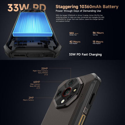 Ulefone Armor X16 Pro, 5GB+256GB, Night Vision, IP68/IP69K Rugged Phone, 6.56 inch Android 15 MediaTek Dimensity 6300 Octa Core, Network: 5G, NFC, OTG