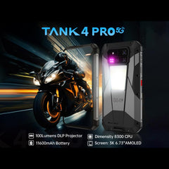 Unihertz Tank 4 Pro Projector Rugged Phone, 18GB+1TB, Night Vision, 6.73 inch Android 13 Dimensity 8300 Octa Core, Network: 5G, NFC