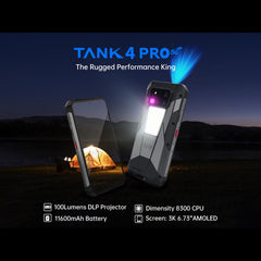 Unihertz Tank 4 Pro Projector Rugged Phone, 18GB+1TB, Night Vision, 6.73 inch Android 13 Dimensity 8300 Octa Core, Network: 5G, NFC