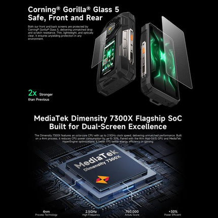 Ulefone Armor 33 Pro Rugged Phone, 16GB+512GB, Night Vision, 6.95 inch + 3.4 inch Dual Screen Android 14 MediaTek Dimensity 7300X Octa Core, Network: 5G, OTG, NFC