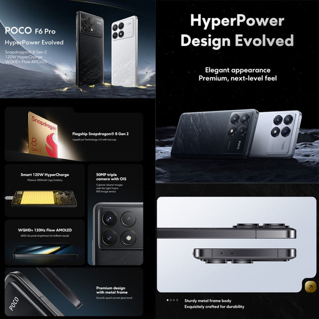 Xiaomi POCO F6 Pro Global, 12GB+512GB, In-screen Fingerprint, 6.67 inch Xiaomi HyperOS Snapdragon 8 Gen 2 Octa Core 3.19GHz, NFC, Network: 5G