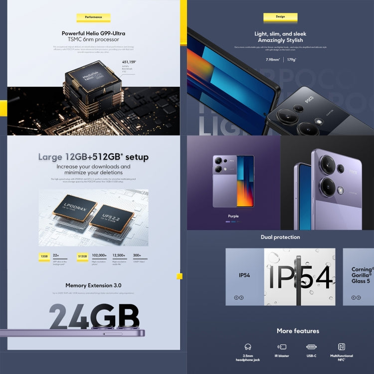 Xiaomi POCO M6 Pro Global, 12GB+512GB, In-screen Fingerprint, 6.67 inch MIUI 14 MediaTek Helio G99-Ultra Octa Core 2.2GHz, NFC, Network: 4G