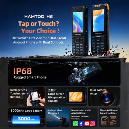 HAMTOD H6 Rugged Phone, 3GB+32GB, 2.83 inch Android 11 UNISOC SC9832E Quad-core, Network: 4G, VoLTE, SOS