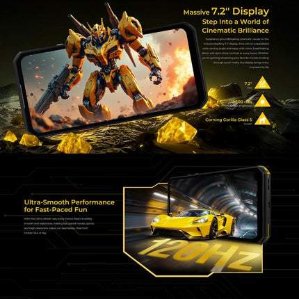 Oukitel WP60 Rugged Phone, 16GB+512GB, Night Vision, 108MP Camera, Side Fingerprint, 7.2 inch Android 15 MediaTek Dimensity 7025 Octa Core, NFC, OTG, Network: 5G, 16GB+512GB