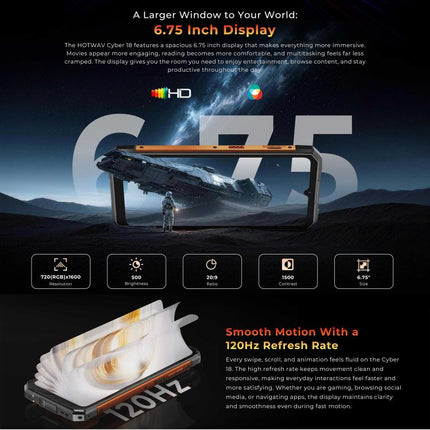 HOTWAV Cyber 18 Rugged Phone, 8GB+256GB, 6.75 inch Android 16 Unisoc T7250 UMS9230E Octa Core, Network: 4G, NFC, OTG, Cyber 18