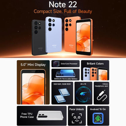 Ulefone Note 22, 3GB+32GB, 5.0 inch Android 16 Go Unisoc T7100 Octa Core, Network: 4G, OTG