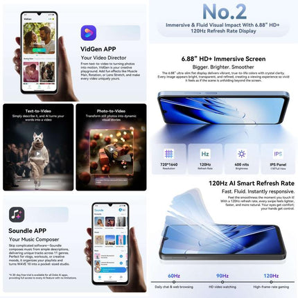 Blackview WAVE 10, 8GB+256GB, 6.88 inch Android 16 Unisoc UMS9230E Octa Core, Network: 4G, OTG, WAVE 10, 8GB+256GB