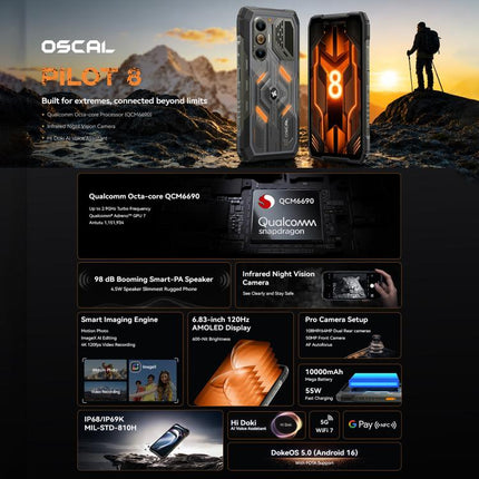 Blackview Oscal Pilot 8 5G Rugged Phone, Night Vision, 12GB+256GB, 6.83 inch Android 16 Qualcomm QCM6690 Octa Core, Network: 5G, OTG, NFC