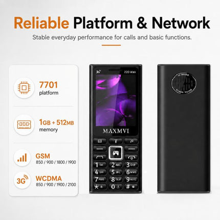 220 Max 3G Key Phone, 3600mAh Battery, 2.4 inch, SOS, 24 Keys, Dual SIM, Network: 4G, Support Whatsapp, Facebook