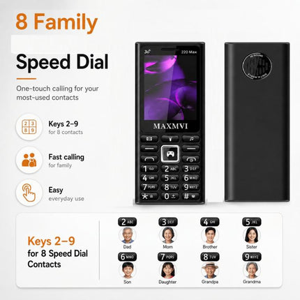 220 Max 3G Key Phone, 3600mAh Battery, 2.4 inch, SOS, 24 Keys, Dual SIM, Network: 4G, Support Whatsapp, Facebook