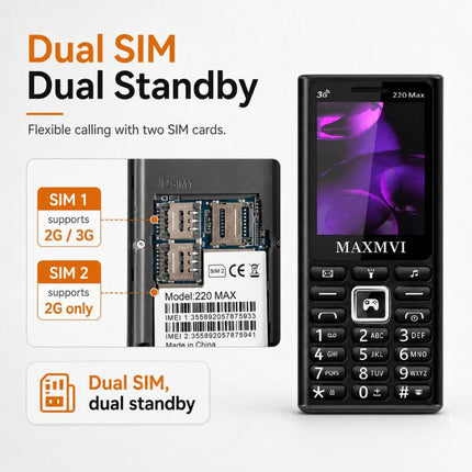 220 Max 3G Key Phone, 3600mAh Battery, 2.4 inch, SOS, 24 Keys, Dual SIM, Network: 4G, Support Whatsapp, Facebook