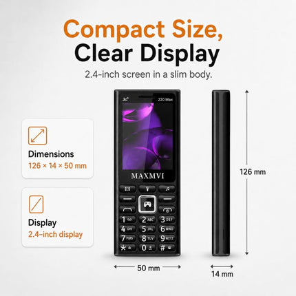 220 Max 3G Key Phone, 3600mAh Battery, 2.4 inch, SOS, 24 Keys, Dual SIM, Network: 4G, Support Whatsapp, Facebook