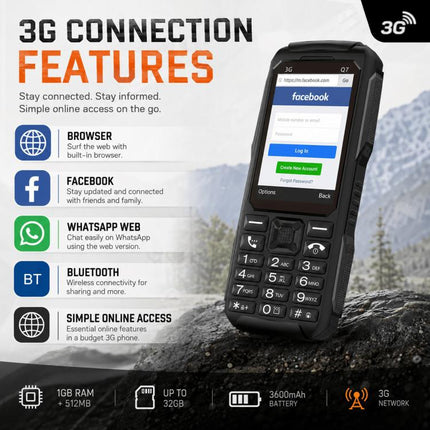 Q7 3G Key Phone, 3600mAh Battery, 2.4 inch, SOS, 21 Keys, Dual SIM, Network: 3G, Support Whatsapp, Facebook