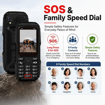 Q7 3G Key Phone, 3600mAh Battery, 2.4 inch, SOS, 21 Keys, Dual SIM, Network: 3G, Support Whatsapp, Facebook