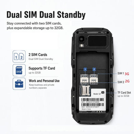 Q7 3G Key Phone, 3600mAh Battery, 2.4 inch, SOS, 21 Keys, Dual SIM, Network: 3G, Support Whatsapp, Facebook