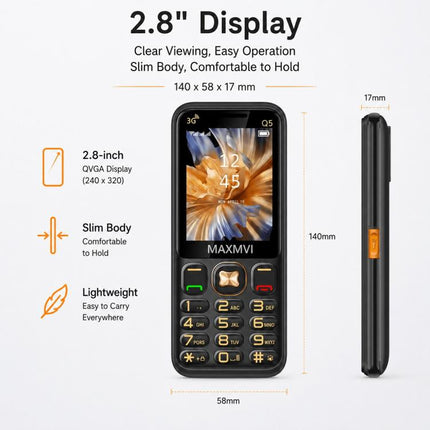 Q5 3G Key Phone, 3600mAh Battery, 2.4 inch, SOS, 21 Keys, Dual SIM, Network: 3G, Support Whatsapp, Facebook