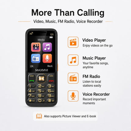Q5 3G Key Phone, 3600mAh Battery, 2.4 inch, SOS, 21 Keys, Dual SIM, Network: 3G, Support Whatsapp, Facebook