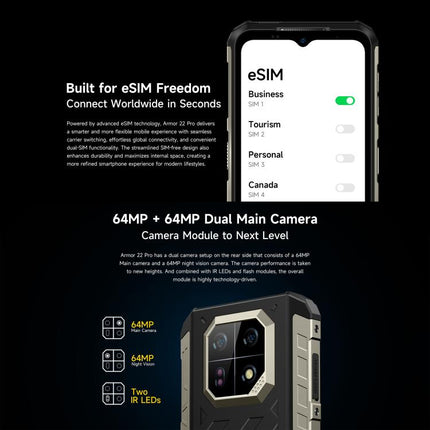 Ulefone Armor 22 Pro IP68/IP69K Rugged Phone, 8GB+256GB, 6.58 inch Android 16 MediaTek Helio G200 Octa Core, Network: 4G, NFC, OTG