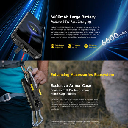 Ulefone Armor 22 Pro IP68/IP69K Rugged Phone, 8GB+256GB, 6.58 inch Android 16 MediaTek Helio G200 Octa Core, Network: 4G, NFC, OTG
