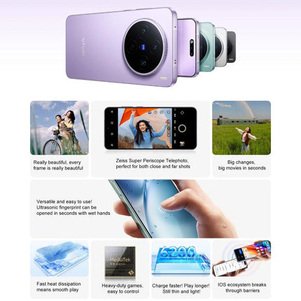 vivo X200s, 16GB+512GB, Face ID / 3D Ultrasonic Fingerprint, 6.67 inch OriginOS 5 / Android 15 Dimensity 9400+ Octa Core, OTG, NFC, Network: 5G, Support Google Play, 16GB+512GB